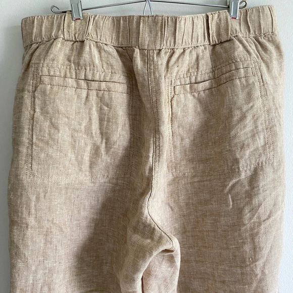 100% FLAX LINEN  M&S Collection Beige Tan Wide Leg Trouser Pants Size 18 Short - Picture 8 of 16